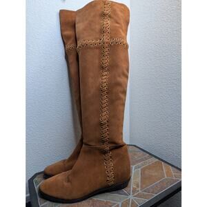 Michael Kors Malin Over Knee Caramel Suede Riding Boots 7.5 Equestrian Preppy